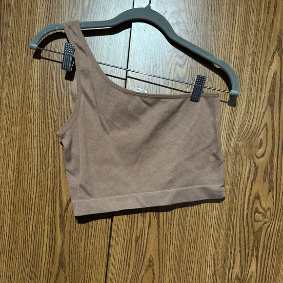 Bozzolo Brown One-Shoulder Crop Top - Picture 1 of 3